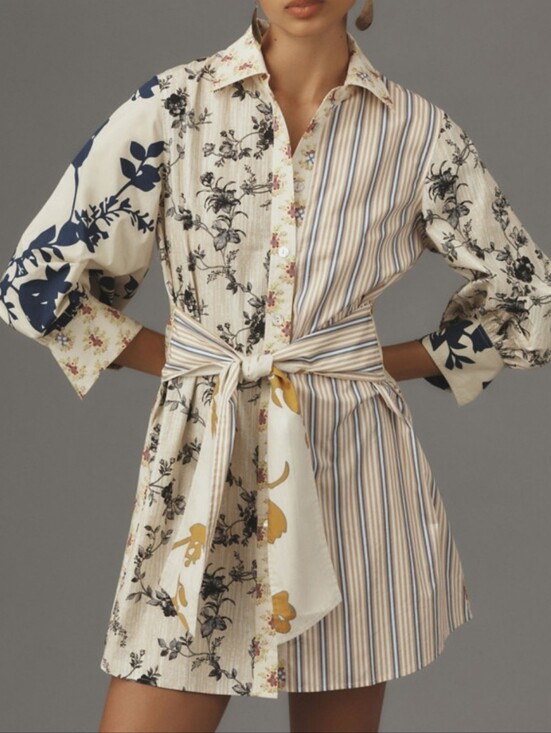 Anthropologie Dresses & Skirts - Plenty By Tracy Reese Long Sleeve Tie Front Mini Shirt Dress
